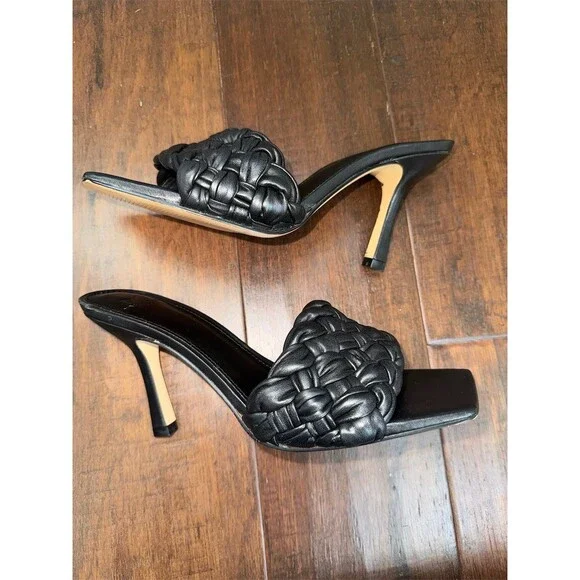 Marc Fisher LTD Sandals Womens Black Woven Braided Slide Mule Square Toe Heel 8 - Picture 5 of 11